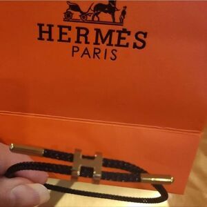 Hermes Black and Gold H Rope Bracelet